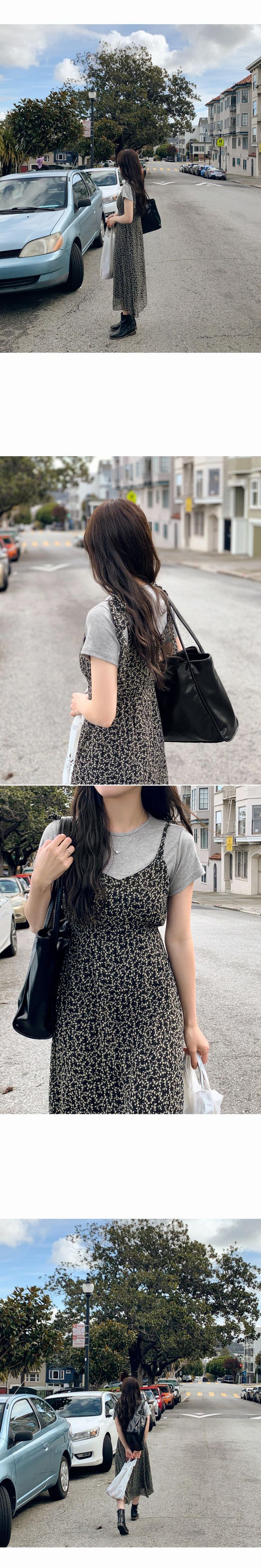 韓國 98doci - 碎花飄逸V字綁帶連身洋裝-天空藍