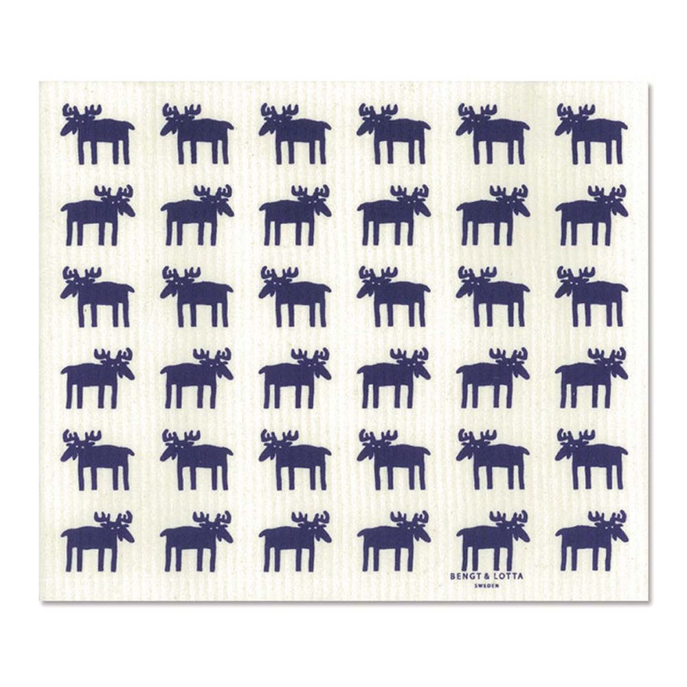 日本代購 - 德國製 北歐風環保高吸水海綿抹布/吸水巾-麋鹿-深藍 (L(30.4x25.7cm))