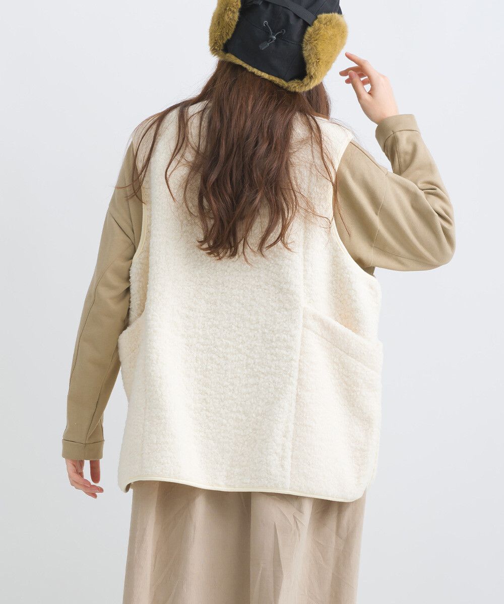 日本女裝代購 - 前後2way大口袋短毛背心-象牙