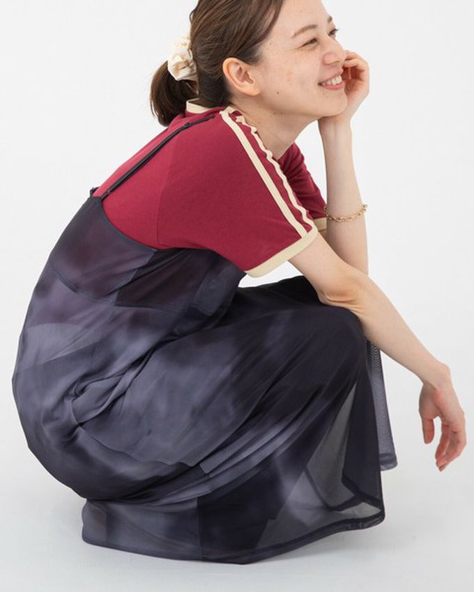 日本 gleam - 穿搭有型 暈染透膚細肩帶洋裝-黑灰系