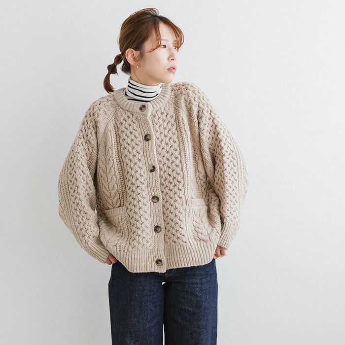 日本 ihuu - 粗編織麻花口袋針織外套-深灰