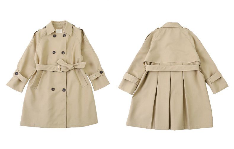 英倫風氣質長版風衣外套-杏色