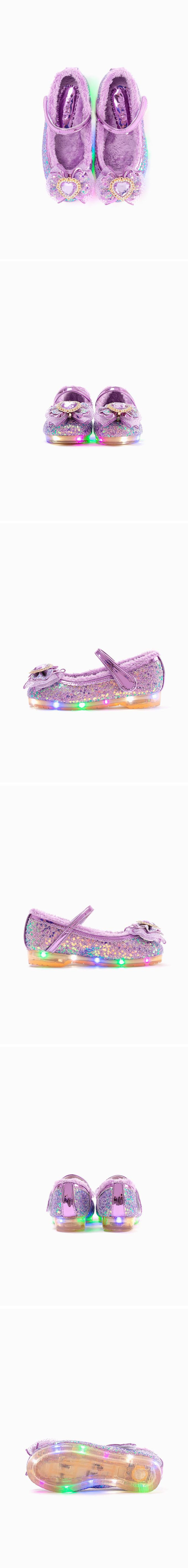 韓國 OZKIZ - (LED)愛心鑽亮片刷毛矮跟皮鞋-紫