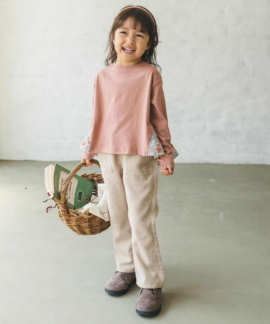 日本 PAIRMANON - 蛋糕層次拼接薄長袖上衣-春櫻燦爛-粉