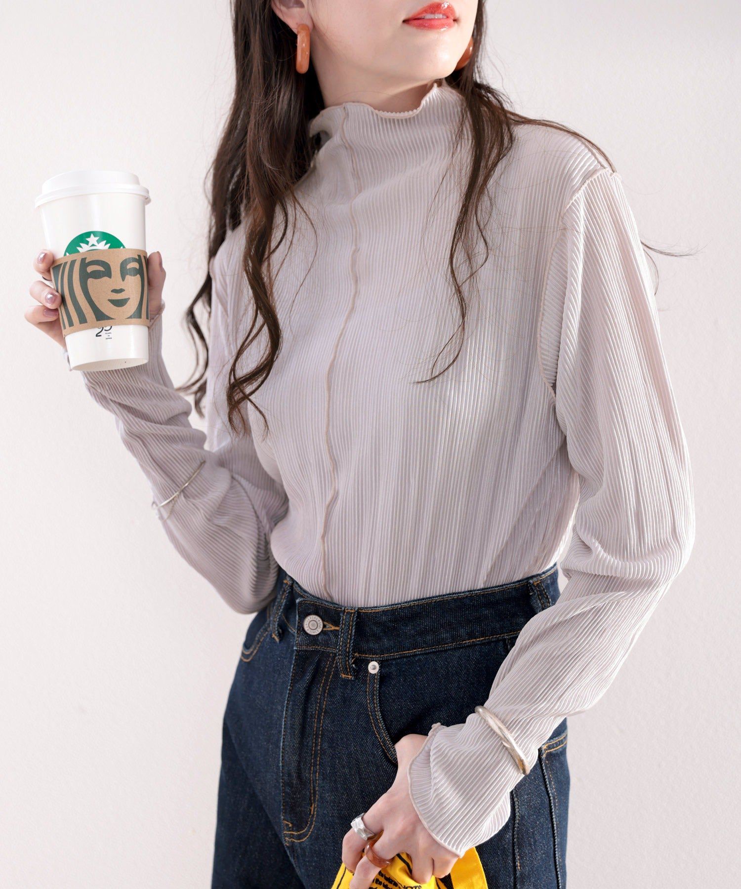 日本 Classical Elf - 光澤感木耳邊薄長袖上衣-酪梨綠