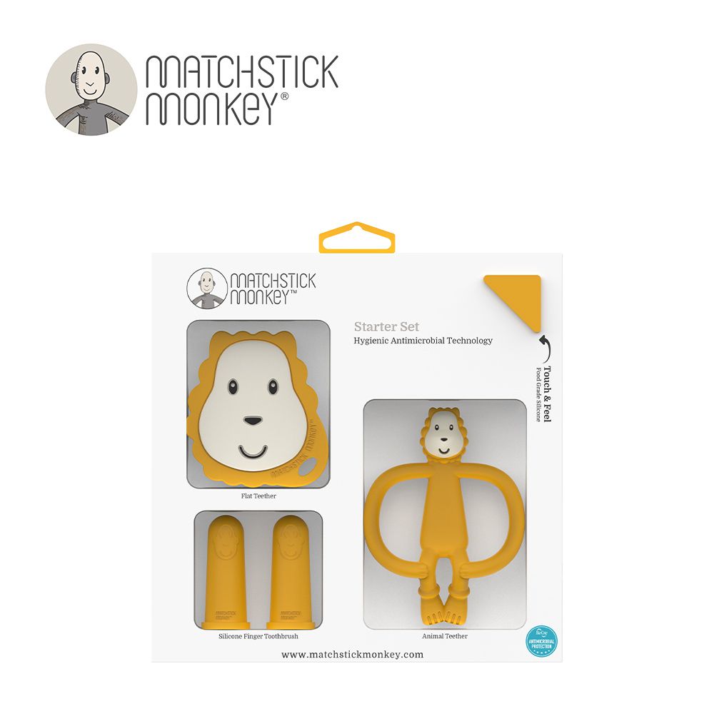 Matchstick Monkey - 英國 咬咬猴 動物造型固齒器/手指套牙刷禮盒組-獅子萊恩