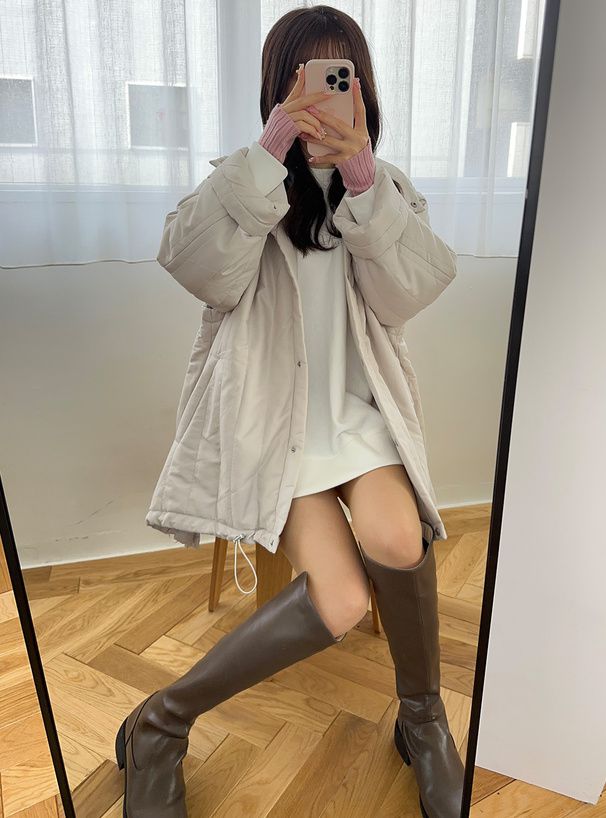 日本 GRL - 袖可拆時尚抽繩羽絨外套(背心二穿)-米白 (F)