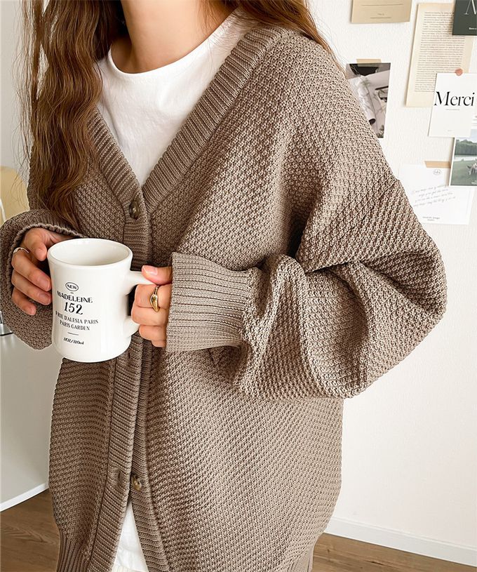 日本 Classical Elf - 前後2WAY麻花紋針織外套/上衣-深可可