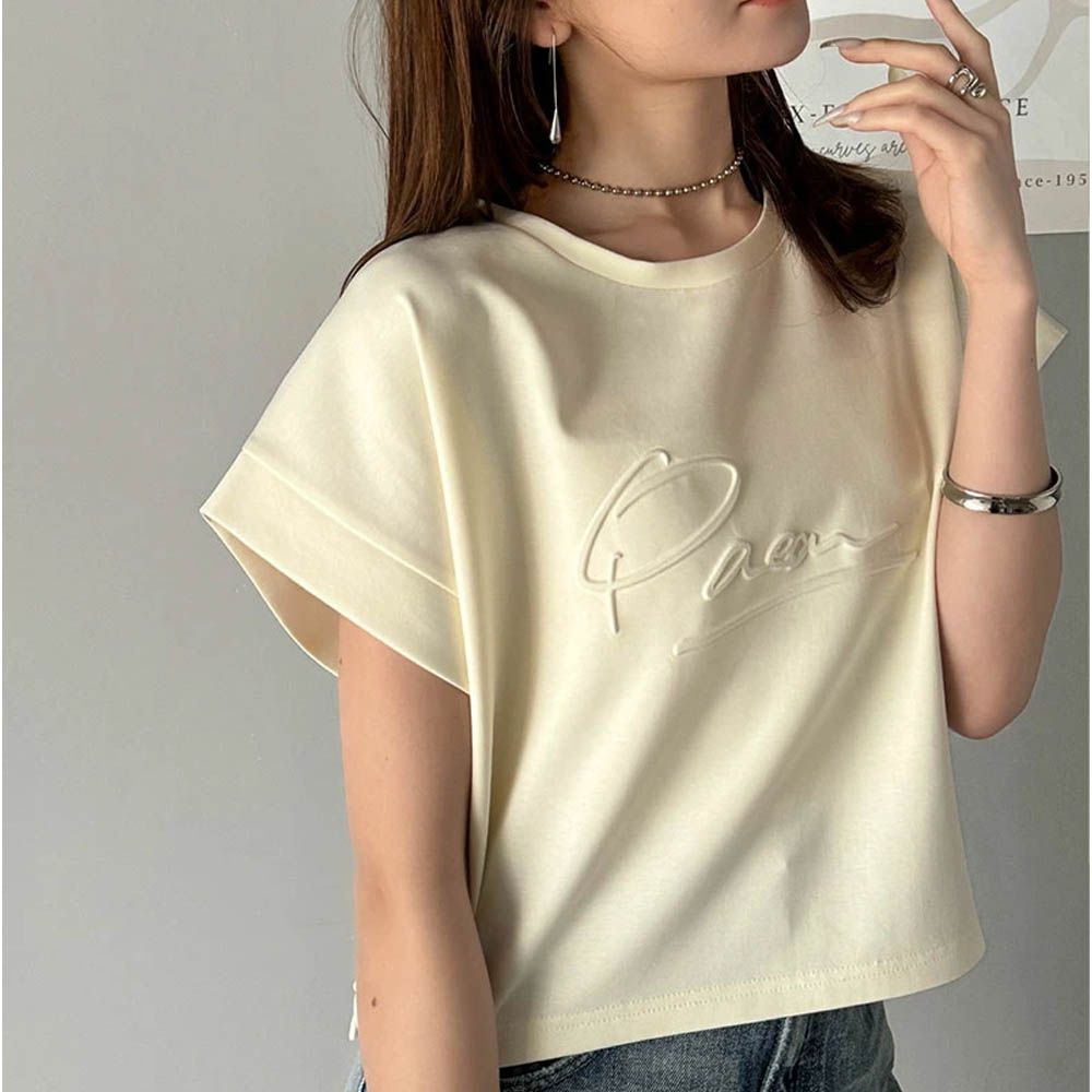 Java 低調logo印花寬短袖上衣-白