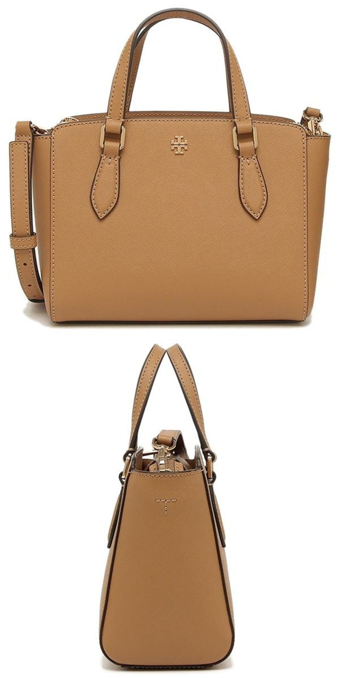 Tory Burch - 雙T-LOGO素面皮革兩用包 (焦糖)