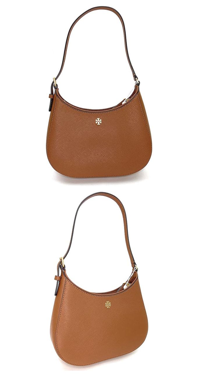 TORY BURCH - 素面皮革拉鍊肩背包 (焦糖)