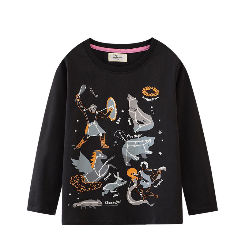 Jumping meters - 夜光圓領棉質長袖上衣-星座圖騰-黑色