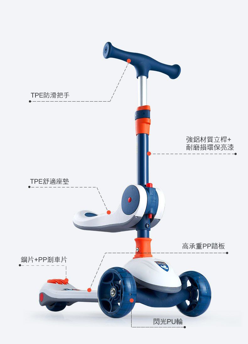 i-Smart - 二合一滑板車(輪子會發光)-酷炫藍