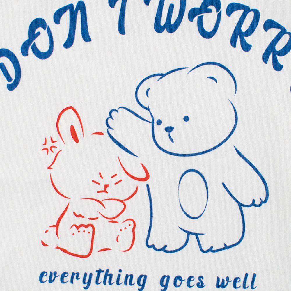 純棉短袖上衣-熊熊兔子-杏+淺紫