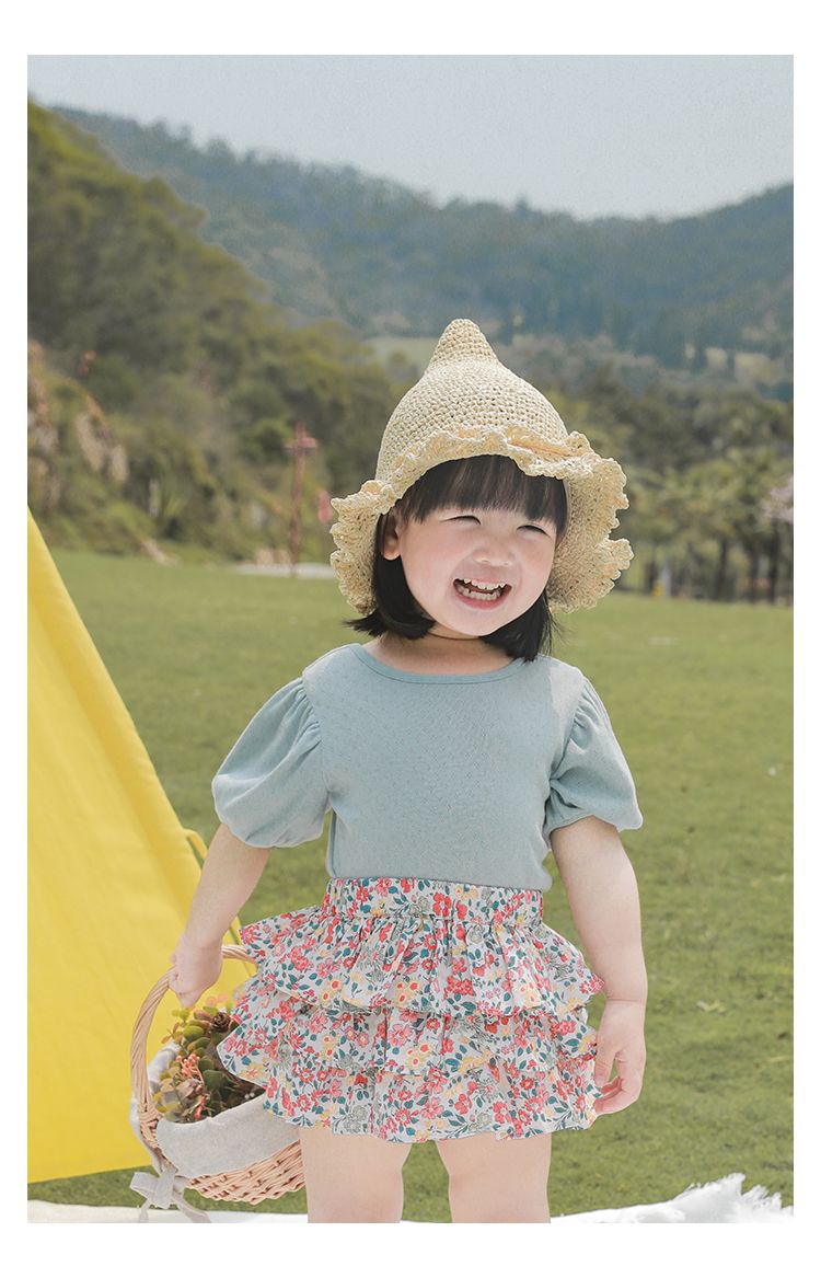 鳥眼簍空泡泡袖上衣-黃色