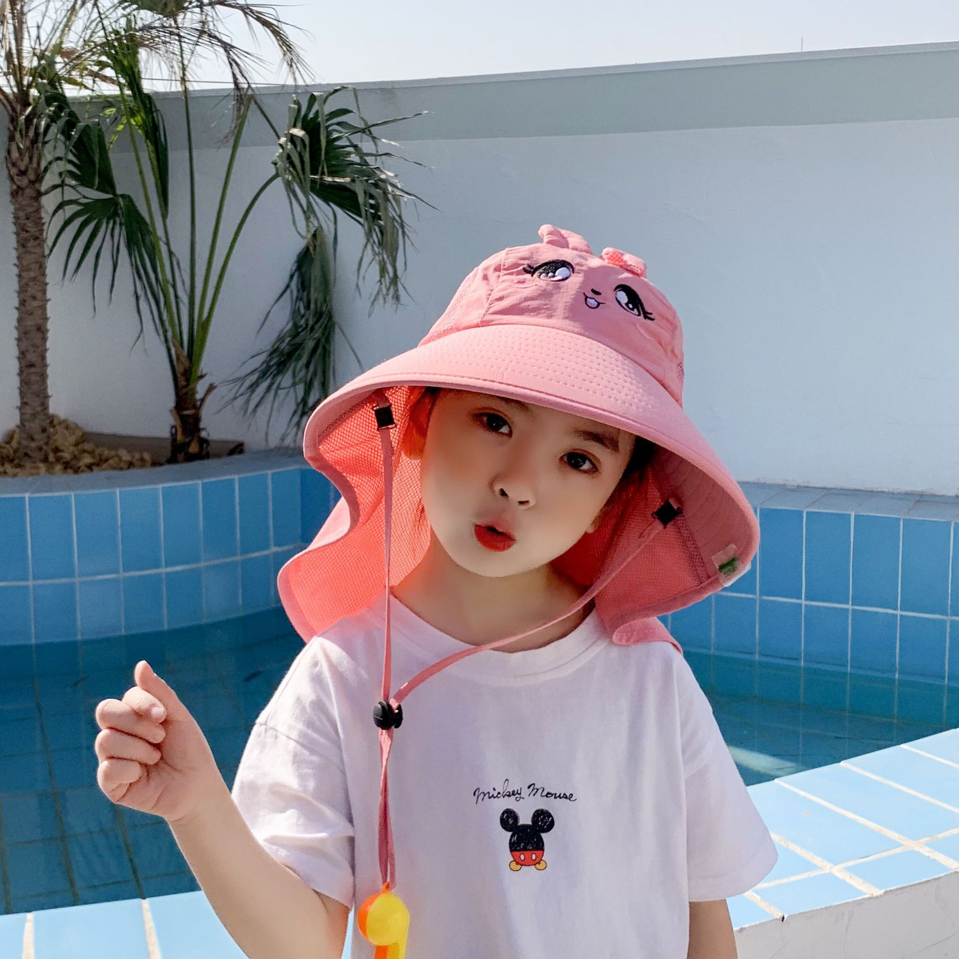 兒童立體大帽簷遮陽漁夫帽-恐龍-藍綠色 (建議2-8歲)