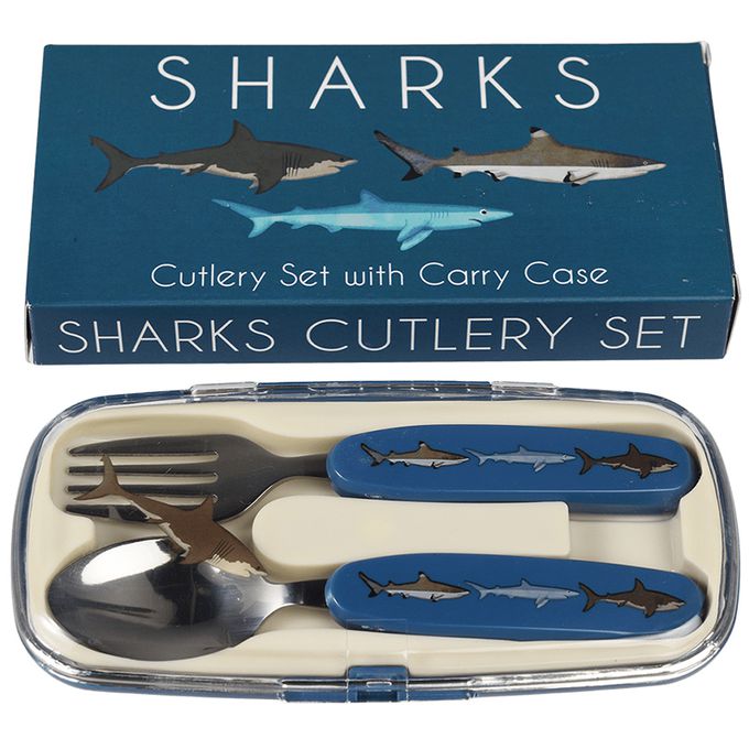 英國 Rex London - 幼兒/兒童餐具2入組(附收納盒)-鯊魚