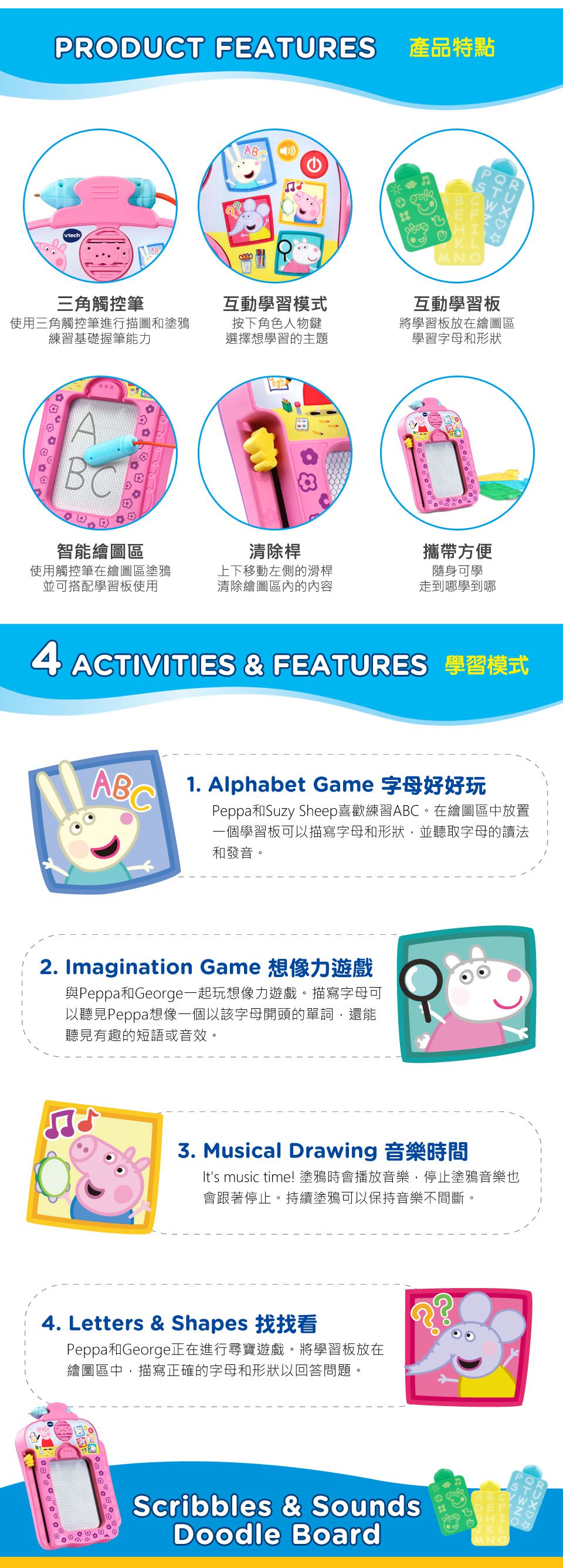 Vtech - 粉紅豬小妹-音樂字母感應學習畫板