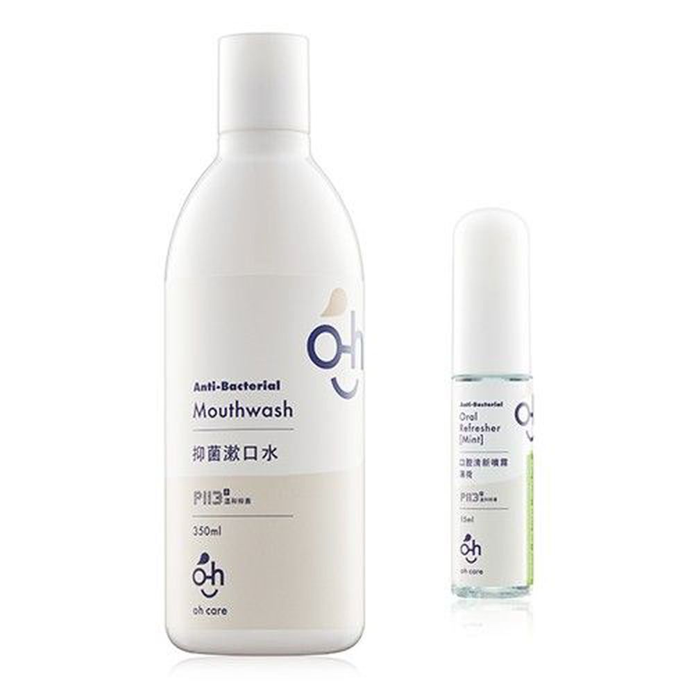 oh care 歐克威爾 - 成人口腔潔淨組-抑菌漱口水x1+口腔清新噴霧x1-薄荷-350mLx1+15mLx1