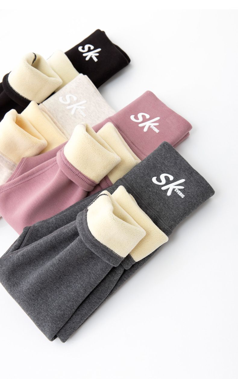 FANMOU - 加厚加絨高腰護肚內搭褲-英文字母SK-黑色