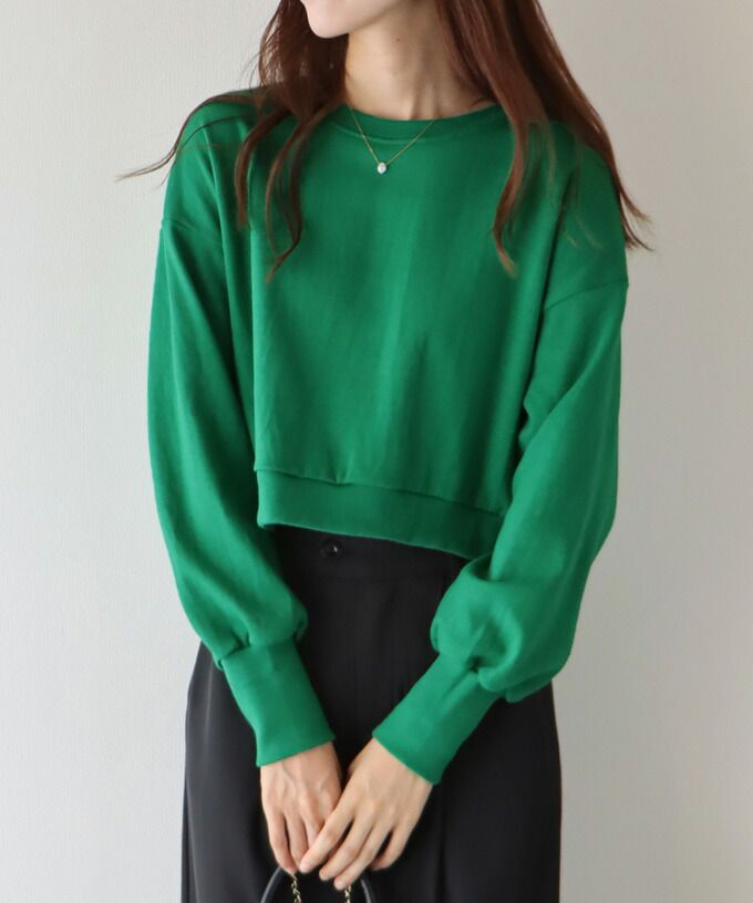 日本 BLUE EAST - 圓領百搭短版長袖上衣-草綠