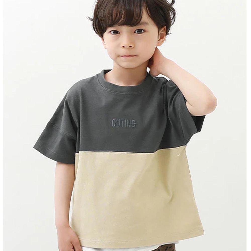 日本 devirock - 撥水加工 純棉舒適短袖上衣-灰黑x米