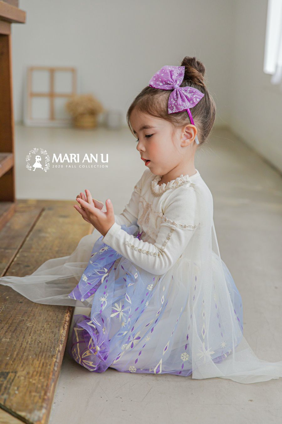 韓國 mari an u - 冰雪女王艾莎洋裝(披風可拆)-冰晶白