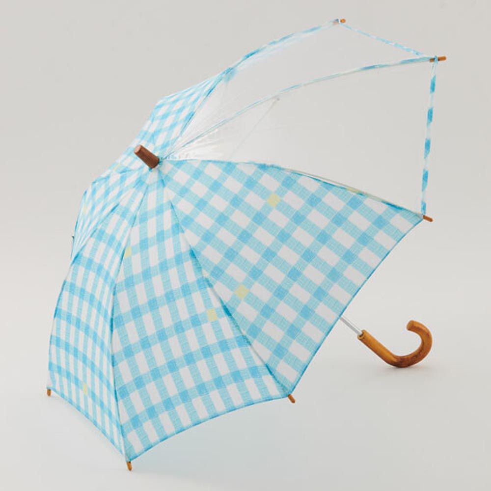 日本代購 - 印花透明窗兒童雨傘-清新格紋-薄荷藍 (50cm(身高115-125cm))
