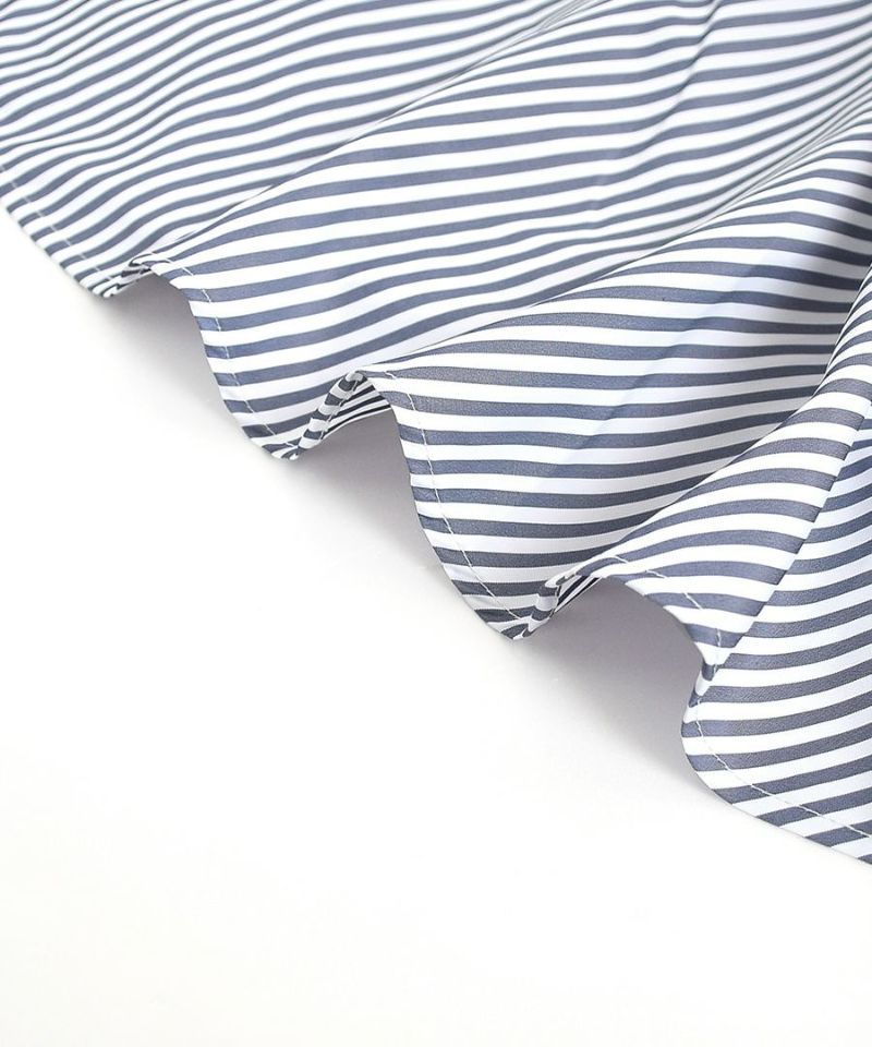 日本 zootie - 文藝感泡泡袖排釦魚尾洋裝-直條紋