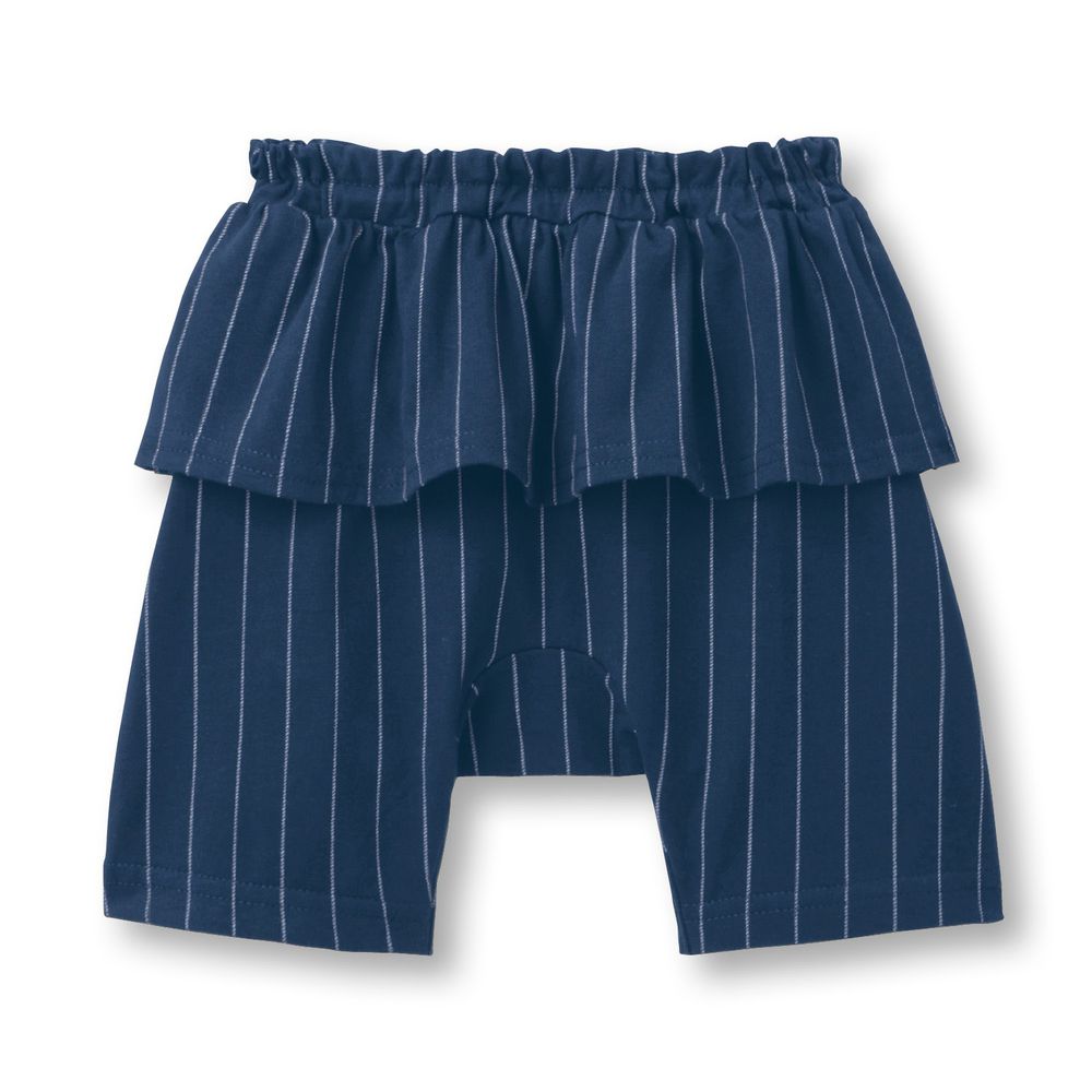 日本千趣會 - 天竺棉荷葉邊五分褲(小童)-深藍條紋