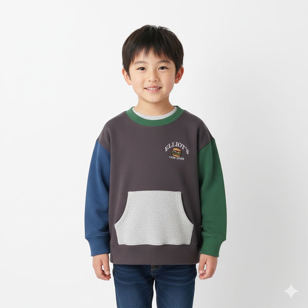 內裡刷毛休閒上衣-色塊-深灰色