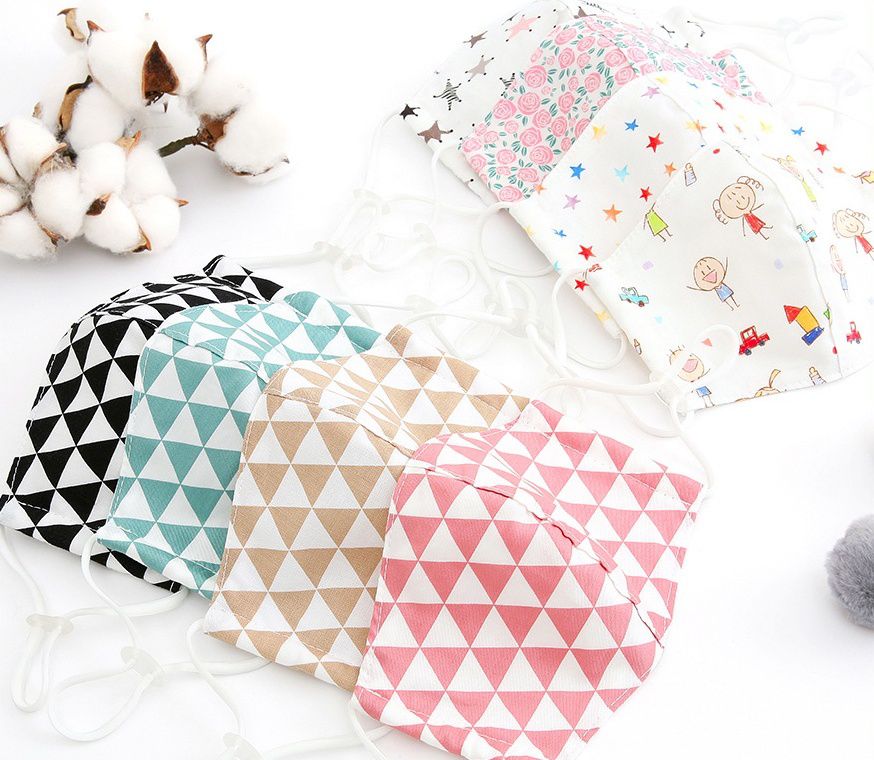 韓國 Coney Island - 純棉+2層棉紗兒童布口罩(2入組)-綠色三角形 (11*16cm)