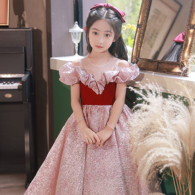 法式唯美浪漫泡泡袖禮服-亮粉色