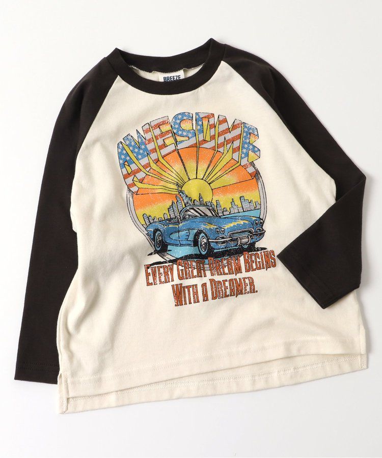 日本 BREEZE - 復古老爺車美式印花長袖上衣-可可x炭黑