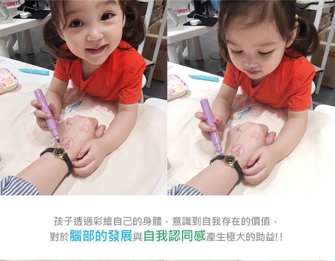 韓國SNOWKIDS - 幼兒馬卡龍水洗彩繪塗鴉筆-6色組 : 潮水藍/玫紅粉/檸檬黃/萊姆綠/芋藕紫/橙柚橘