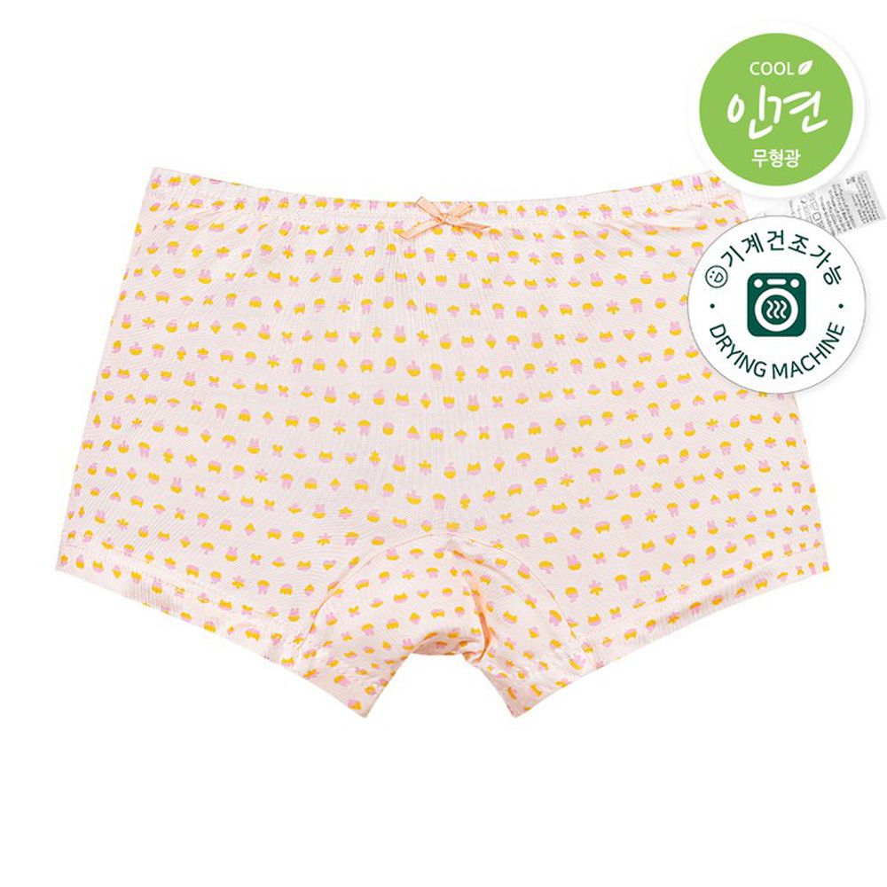 嫘縈涼感透氣四角褲(女寶)-拼色圖案-淺粉橘