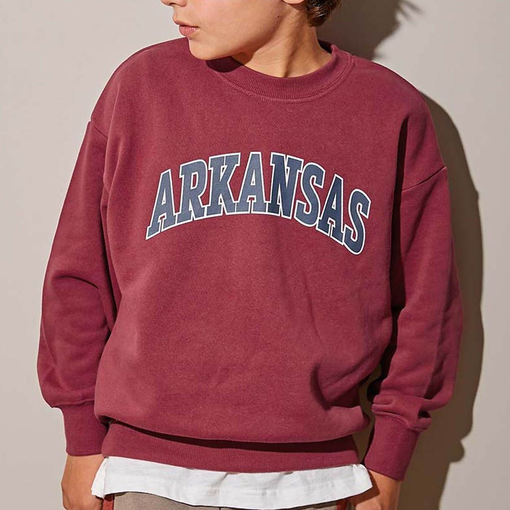 熱銷定番 印花縮口長袖上衣-ARKANSAS-酒紅