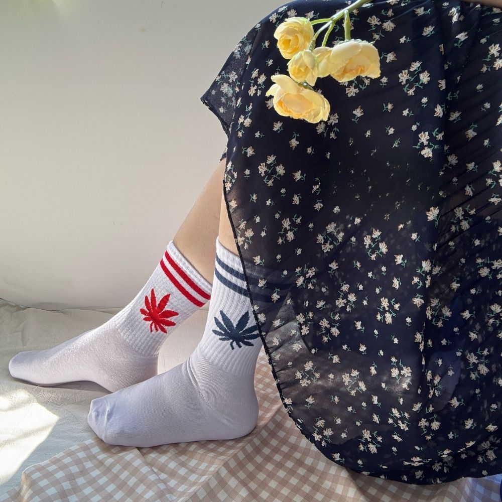 MIT台灣製 精梳棉2/2純棉女襪 細條葉子款-隨機出色 (12雙組)