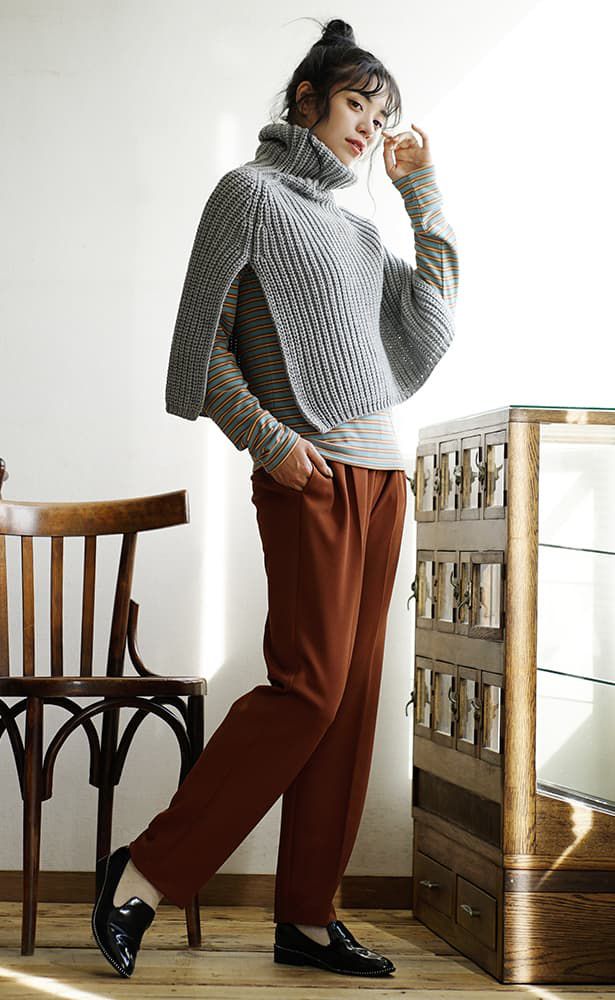 日本 zootie - 層次感穿搭高領斗篷-灰