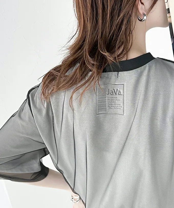 日本 Classical Elf - Java 薄紗層次酷甜五分袖上衣-米杏x象牙白紗