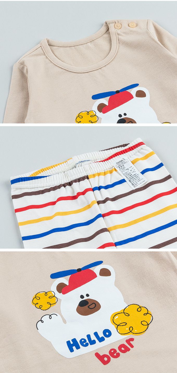 韓國 Cordi-i - 無螢光棉薄款彈性長袖家居服-哈囉白熊-米膚