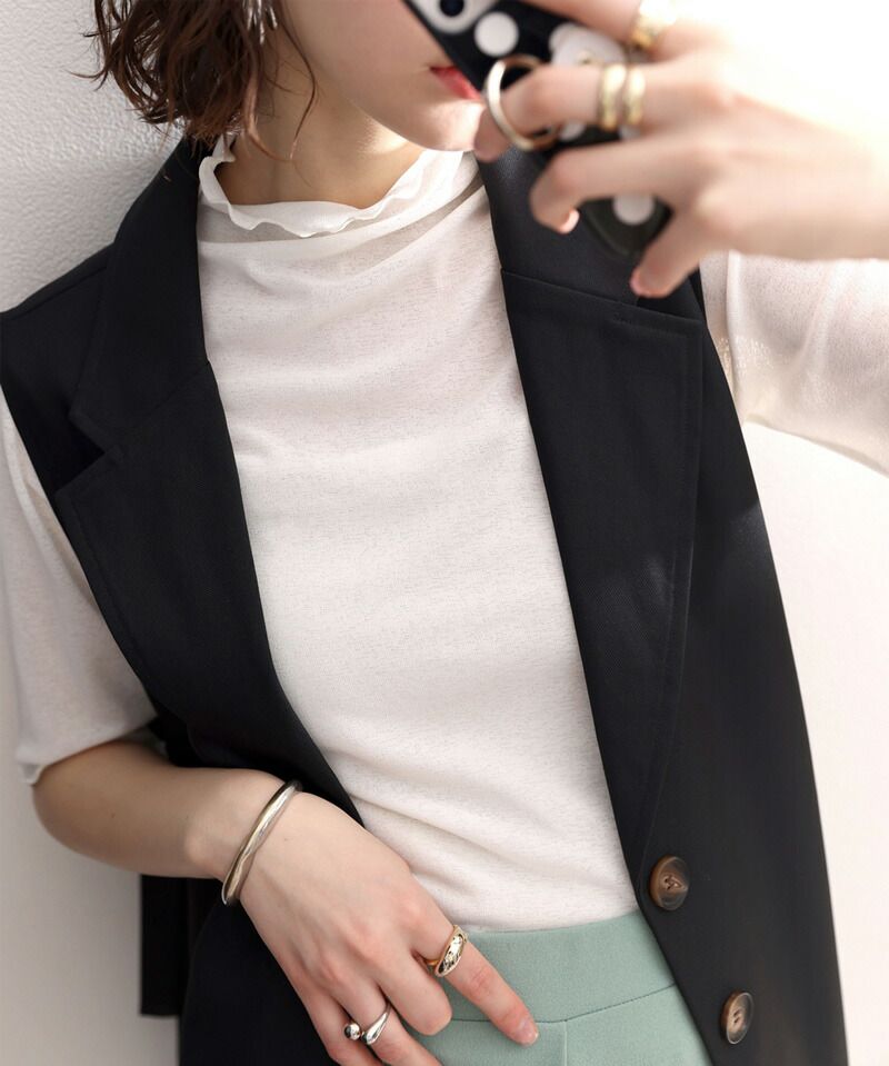 日本 Classical Elf - 百搭簡約木耳領短袖上衣-膚粉