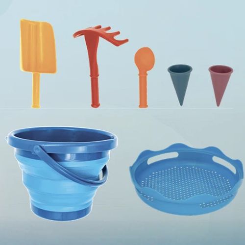 無毒摺疊玩沙工具組-7件組-藍