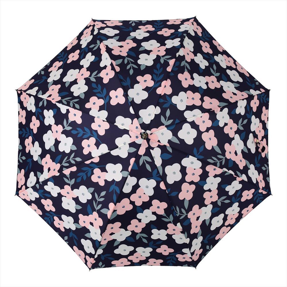 日本 nifty colors - 抗UV輕量 晴雨兩用J型手把直傘-波普花朵-深藍 (直徑90cm/252g)