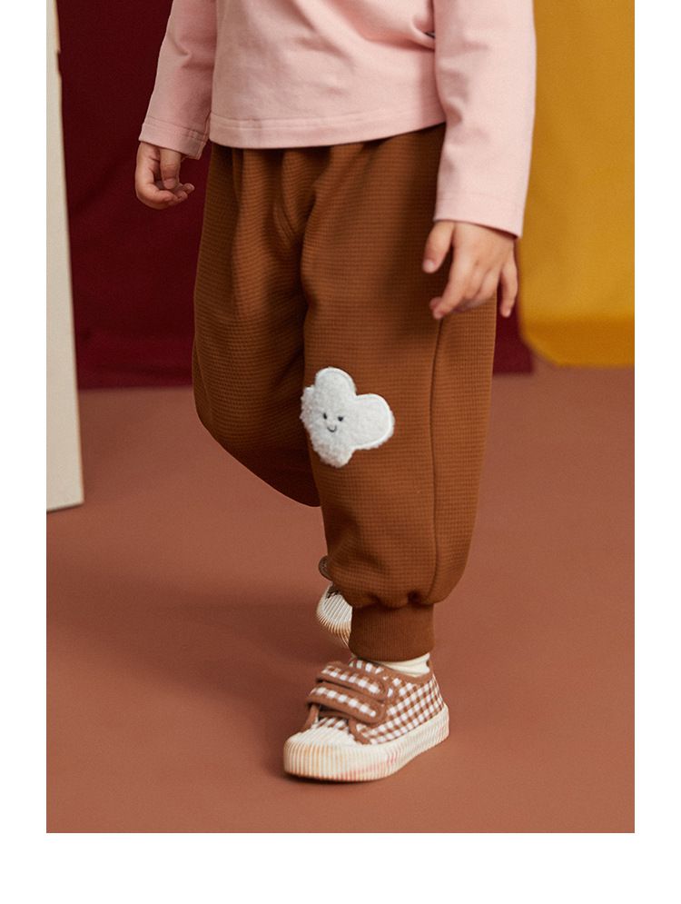 華夫格束口休閒長褲-雲朵-灰色