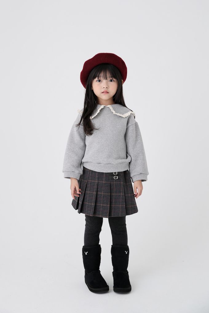 韓國 Coco Bang - 蕾絲布裝飾翻領長袖上衣-粉