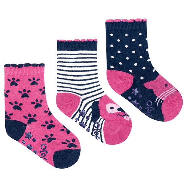 英國 JoJo Maman BeBe - 柔細寶寶兒童短襪/棉襪 3入組-貓與狗 (1-2Y)