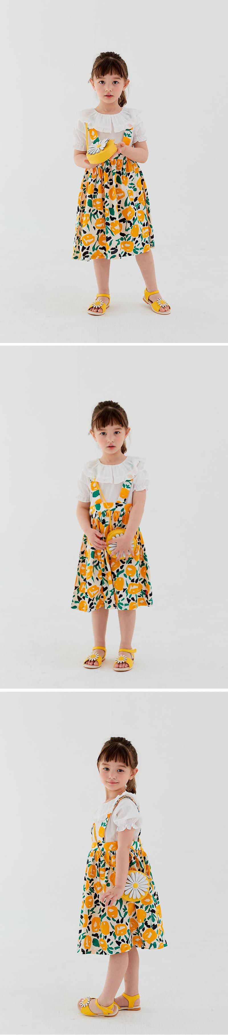 韓國 OZKIZ - (附包包)假兩件大黃花洋裝