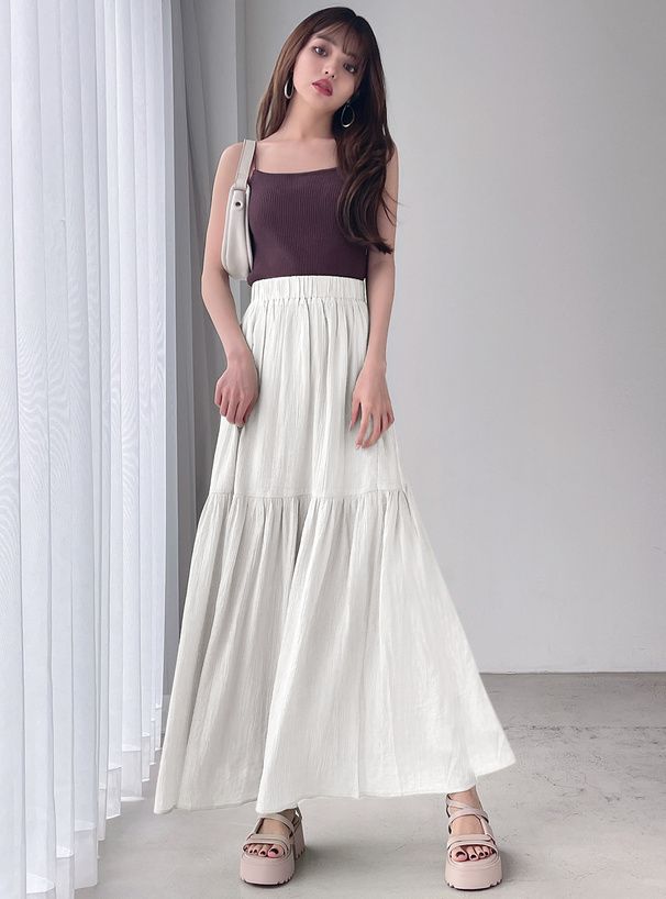 日本 GRL - 嫘縈混楊柳飄逸感長裙-奶油黃 (M)