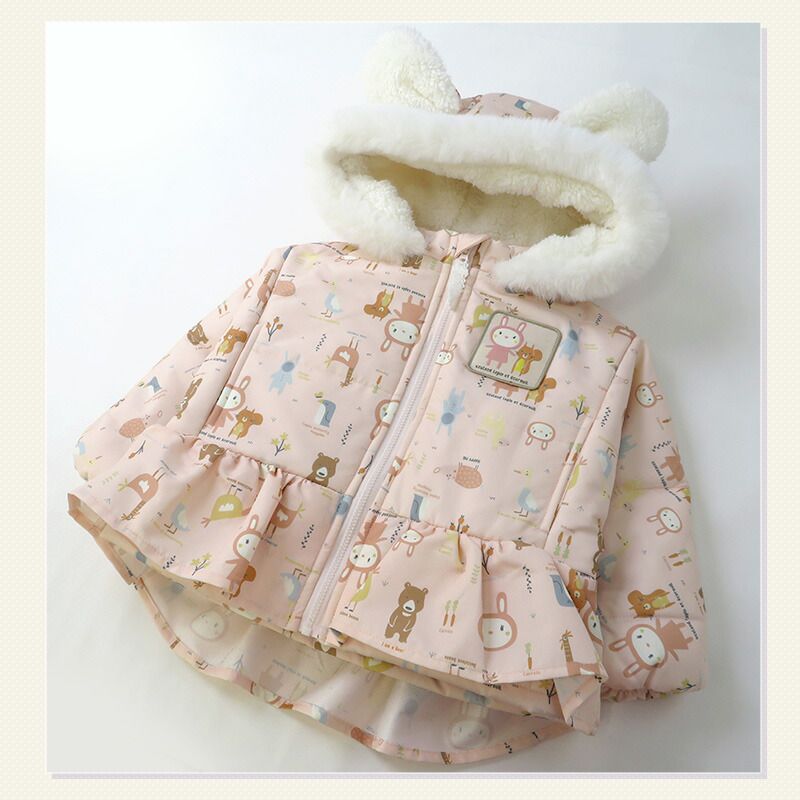 日本 ZOOLAND - 防寒防潑水鋪棉保暖外套-兔兔耳朵-粉紅